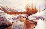 Peder Mork Monsted A Mountain Torrent In A Winter Landscape painting